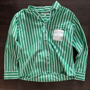 Green and White Striped Button-Up Shirt